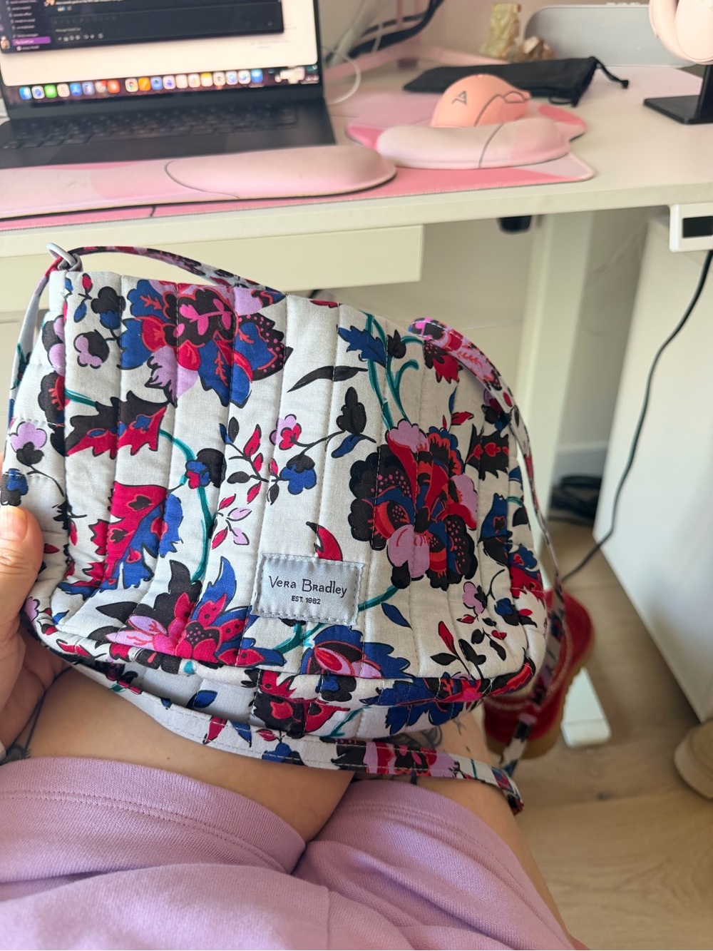 Vera Bradley Quilted Floral Shoulder Bag - Pink, Blue & Black